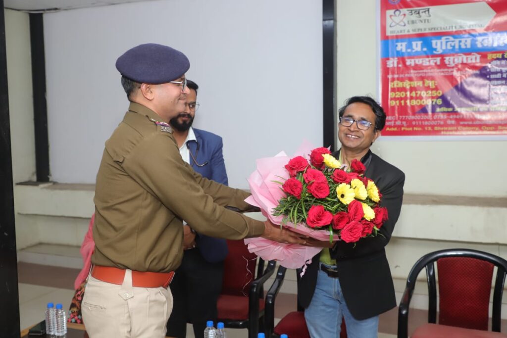 Senior interventional cardiologist Dr Subroto Mandal being greeted by officials at the 7th Battalion health camp 